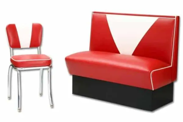 Banquette de restaurant americain vintage rouge et blanche et chaise de diner_3