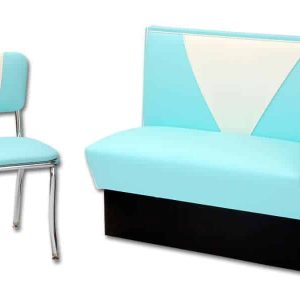 Banquette de restaurant americain vintage turquoise et blanche de diner_2