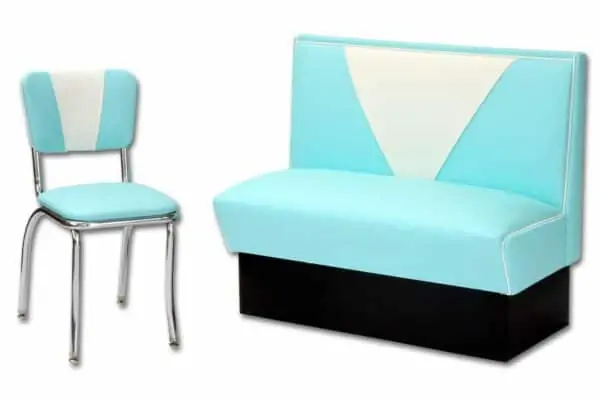 Banquette de restaurant americain vintage turquoise et blanche de diner_2
