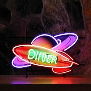 Rocket Diner neon publicitaire en verre