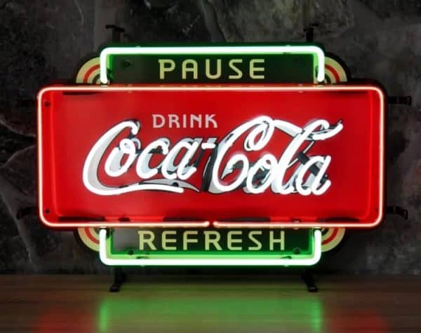 Coca-Cola fifties pause refresh neon publicitaire en verre