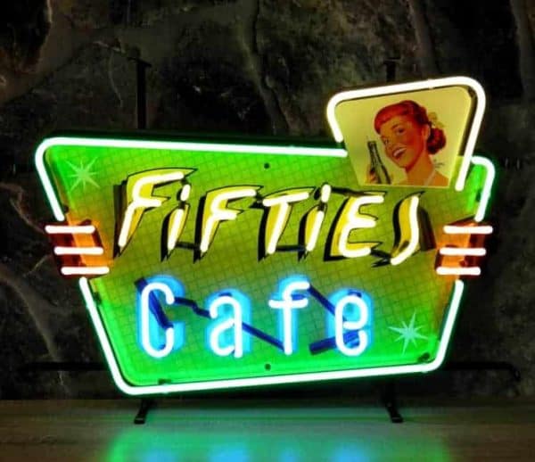 Fifties cafe neon publicitaire en verre