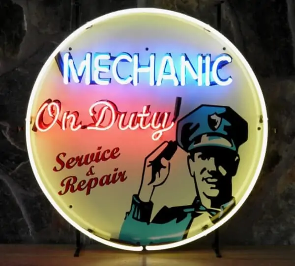 Mechanic on duty neon publicitaire en verre