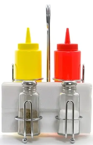 Rack chrome avec distributeur ketchup et moutarde de restaurant americain_2 Rack chrome avec distributeur ketchup et moutarde de restaurant americain