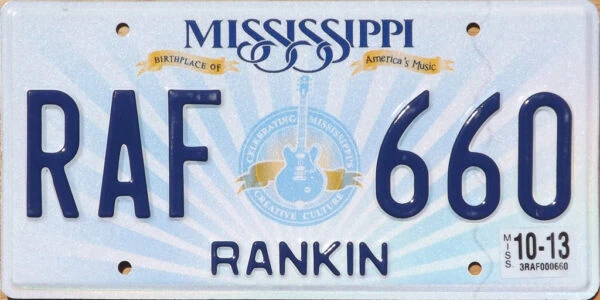 plaque d'immatriculation américaine mississippi "celebrating mississippi creative culture" (relief)