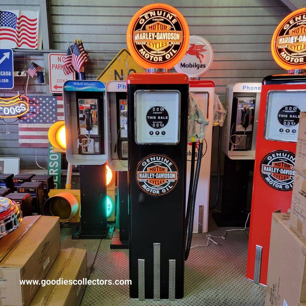 pompe à essence américaine avec opaline en verre harley davidson noire "tall" 205cm