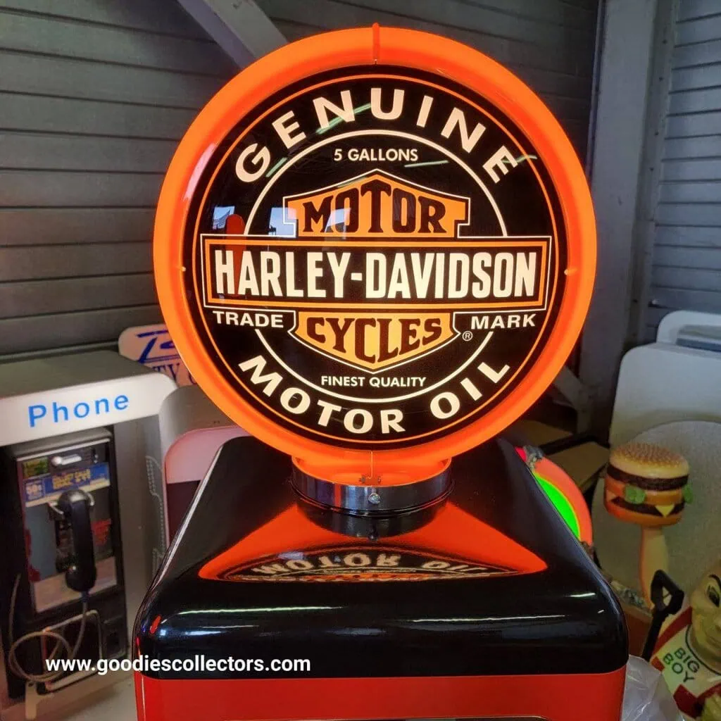 pompe à essence américaine avec opaline en verre harley davidson noire "tall" 205cm