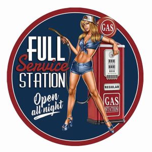 Plaque publicitaire bombee Full Service Girl Gas Station
