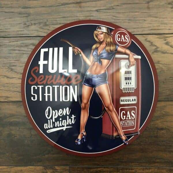 Plaque publicitaire bombee Full Service Girl Gas Station