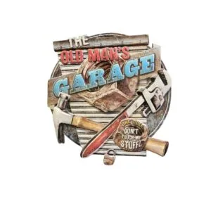 plaque murale embossée old man's garage