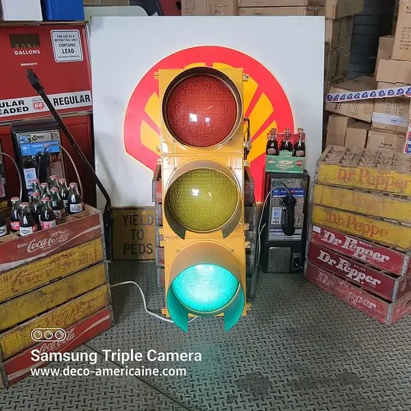 feu tricolore américain à 3 voies câblé 101.5cm jaune avec sequenceur d'alternance des lumières