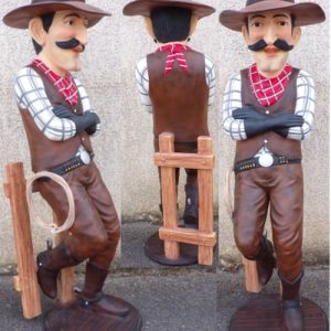 Statue Cow Boy Cartoon Fence Sv C173