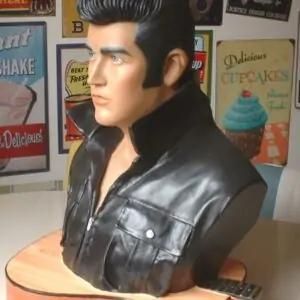 Buste Elvis Veste En Cuir Sur Socle En Forme De Guitare St2966 1