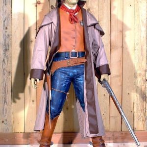 Cowboy Avec Manteau St 1721 Theme Western Statue Grandeur Nature En Resine Et Fibre De Verre