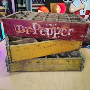 Lot De 3 Caisses De Transport Vintage En Bois Dr Pepper Coca Cola 37