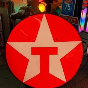 enseigne vintage de station service texaco – diamètre 85cm – eclairage à leds inclus