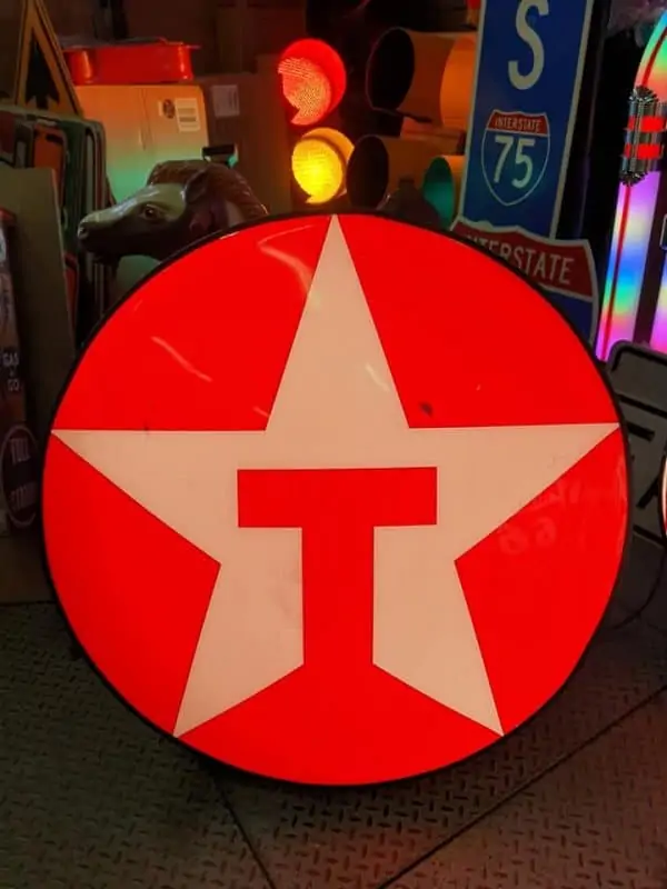enseigne vintage de station service texaco – diamètre 85cm – eclairage à leds inclus