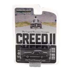 greenlight 1967 ford mustang coupe in black with white stripes creed ii