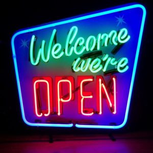 Enseigne néon OPEN - Welcome we are Open