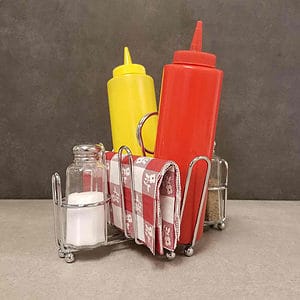 rack pour ketchup et moutarde (shaker sel, poivre inclus)