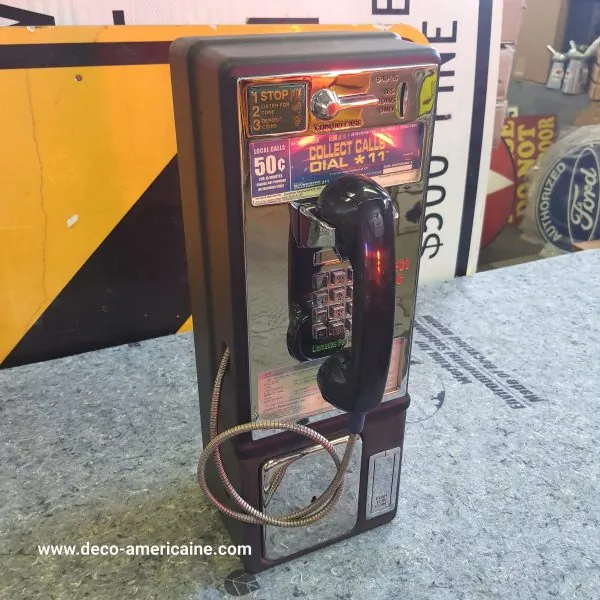 téléphone payphone américain de rue avec monnayeur et stickers originaux a