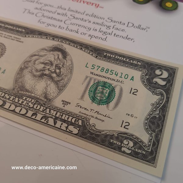 santa dollars billet américain de $2 de collection authentique devise