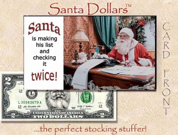 santa dollars billet américain de $2 de collection devise authentique