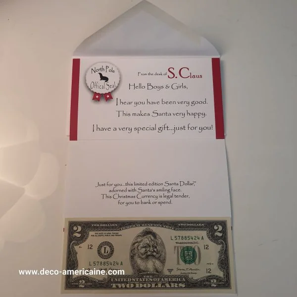 santa dollars billet américain de $2 de collection devise authentique
