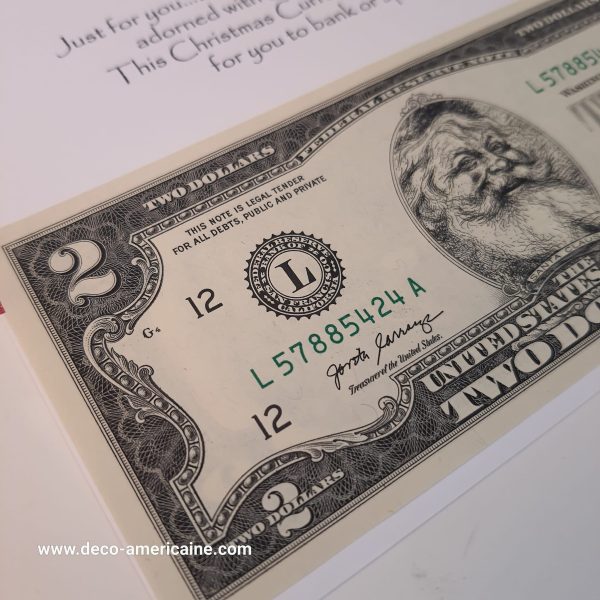 santa dollars billet américain de $2 de collection devise authentique