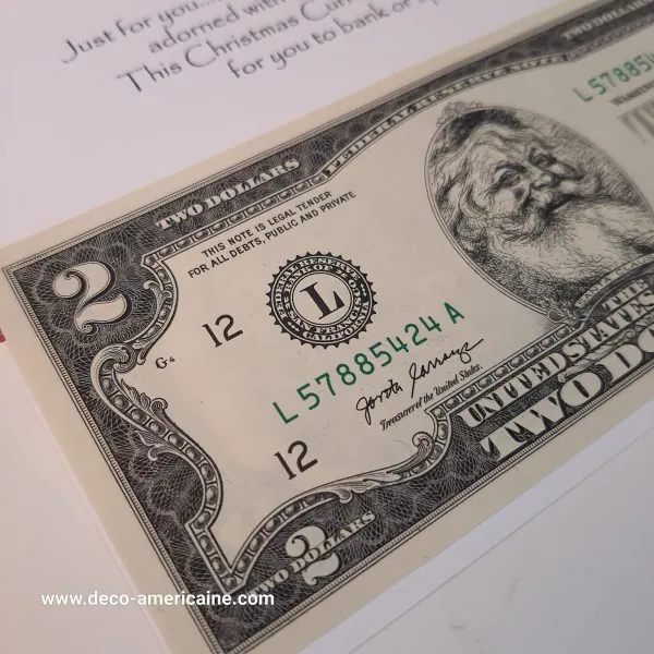 santa dollars billet américain de $2 de collection devise authentique