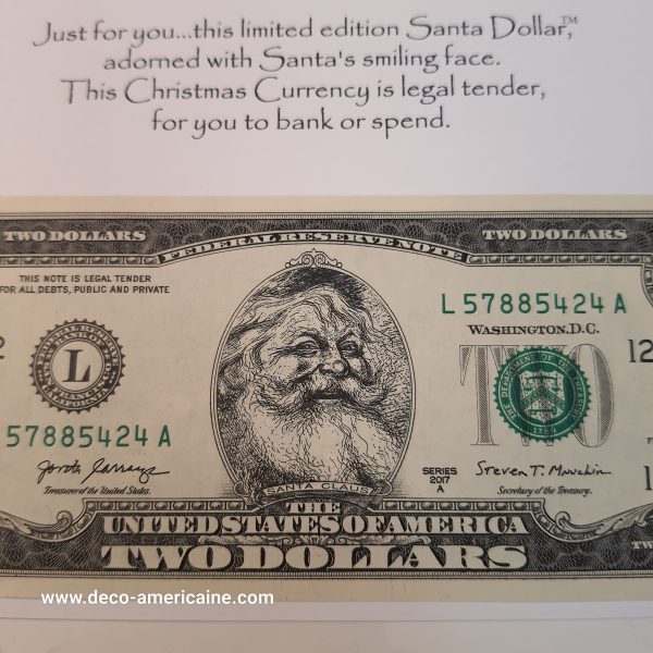 santa dollars billet américain de $2 de collection devise authentique