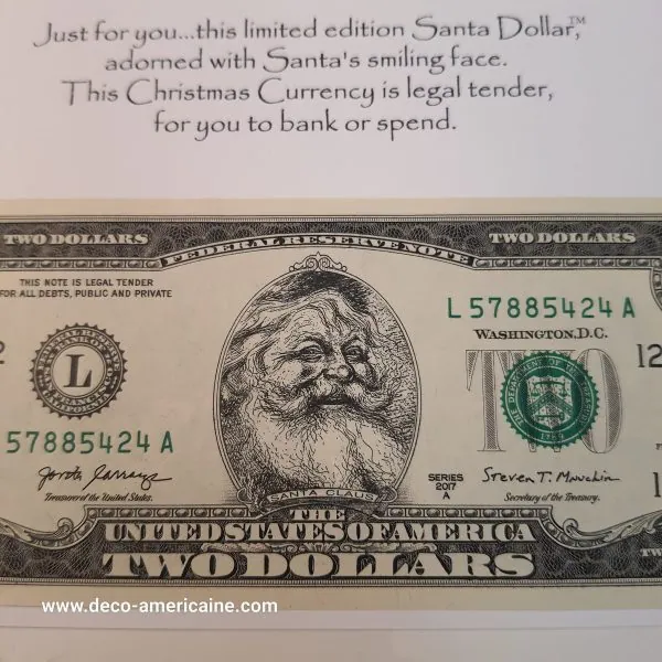 santa dollars billet américain de $2 de collection devise authentique