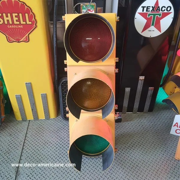 feu tricolore américain à 3 voies avec fixation plafond et câblé 125cm jaune