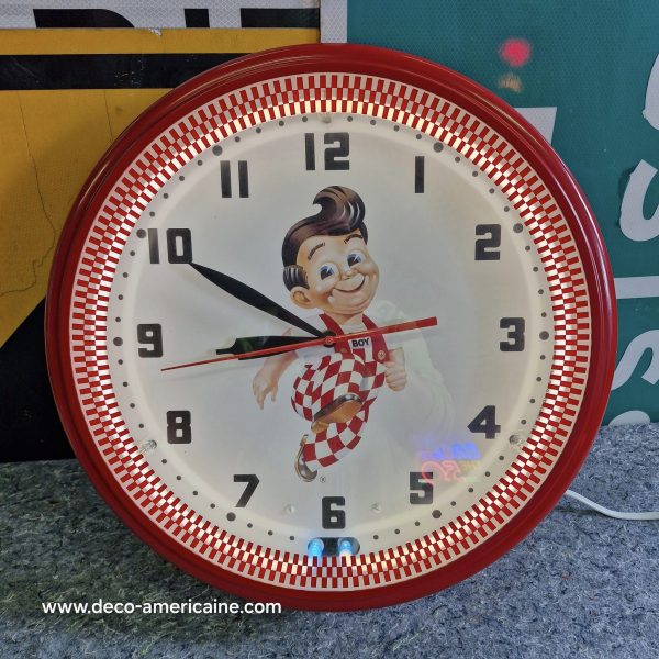 bob's big boy restaurant horloge néon authentique sous licence "elias brothers restaurant" 50cm unique et rare