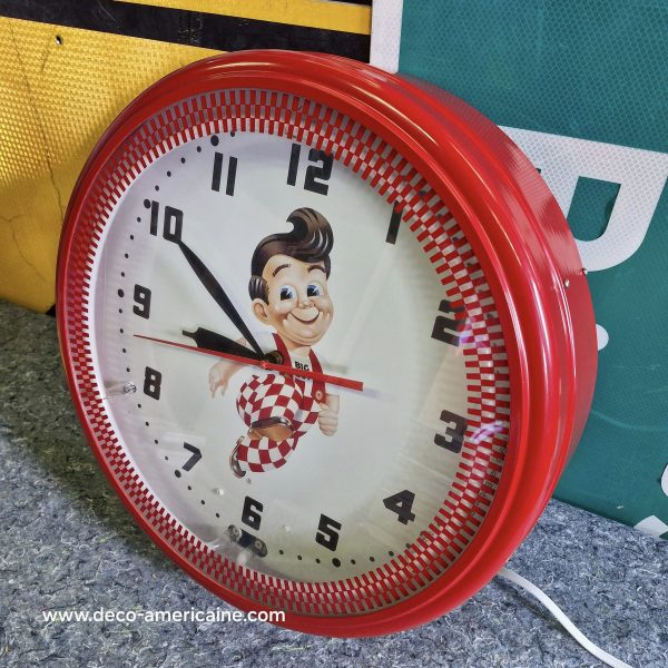 bob's big boy restaurant horloge néon authentique sous licence "elias brothers restaurant" 50cm unique et rare