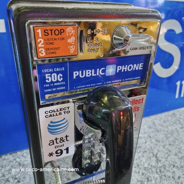 téléphone payphone américain de rue avec monnayeur et stickers 12