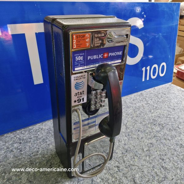 téléphone payphone américain de rue avec monnayeur et stickers (copie)