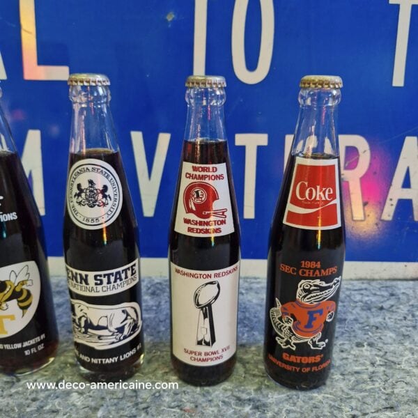 pack 6 bouteilles en verre de coca cola à thématique football americain vintage