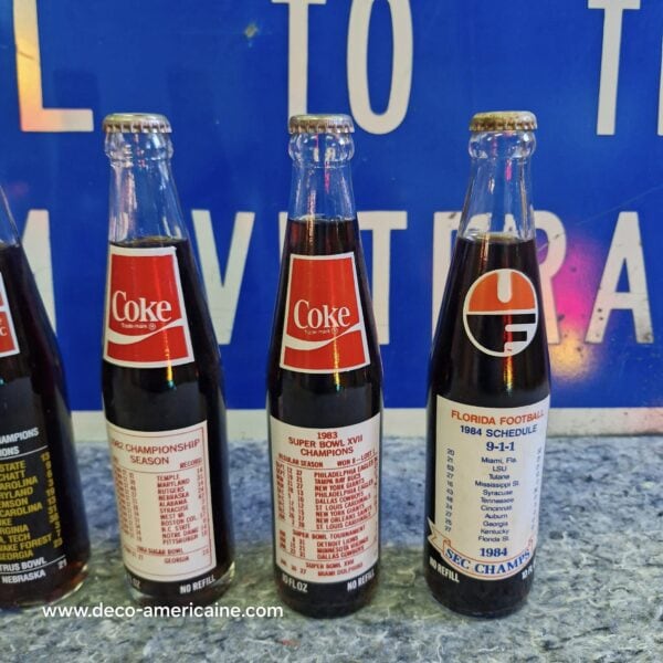 pack 6 bouteilles en verre de coca cola à thématique football americain vintage