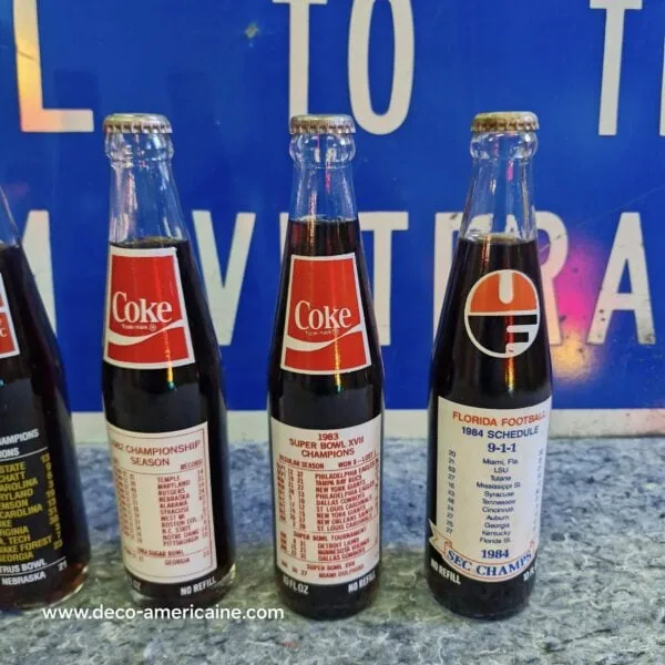 pack 6 bouteilles en verre de coca cola à thématique football americain vintage
