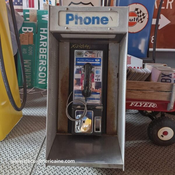 cabine murale avec payphone vintage de rue américain authentique silver "street condition" | sbc