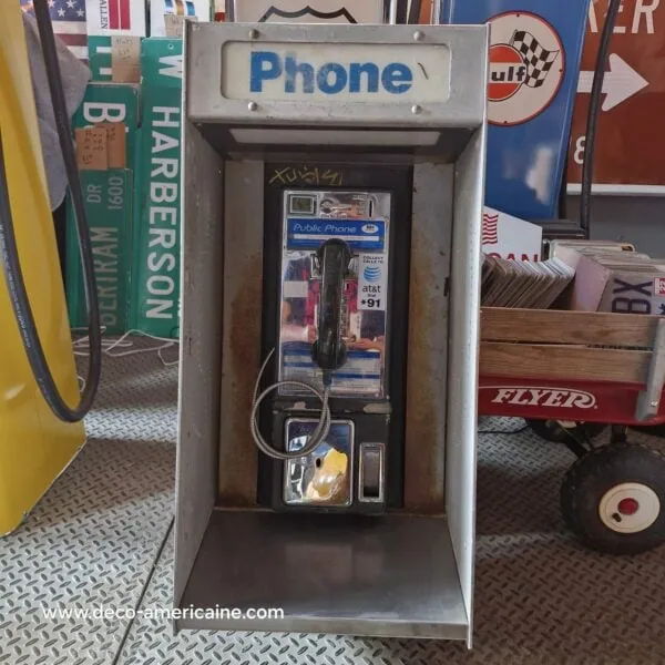 cabine murale avec payphone vintage de rue américain authentique silver "street condition" | sbc