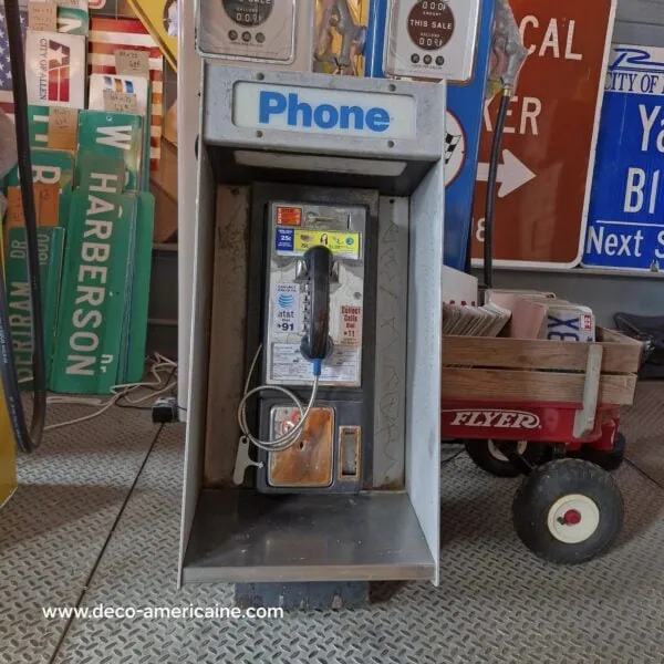 cabine murale avec payphone vintage de rue américain authentique silver "street condition" | pacific bell