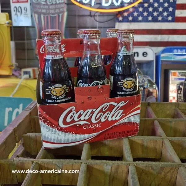 pack 6 bouteilles en verre de coca cola "celebration baseball champions 2002 texas longhorn"