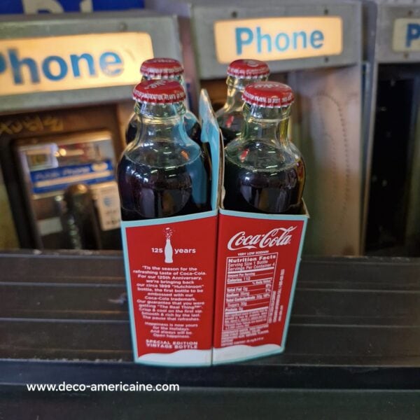 pack 4 bouteilles en verre de coca cola "celebration 125 ans de la marque" avec la bouteille format d'origine