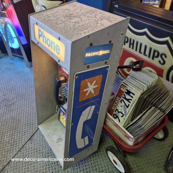 cabine murale avec payphone vintage de rue américain authentique silver "street condition" | pacific bell