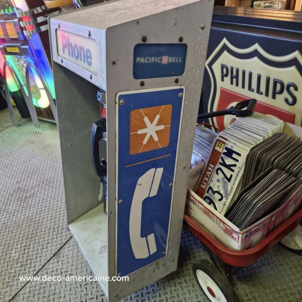 cabine murale avec payphone vintage de rue américain authentique silver "street condition" | pacific bell