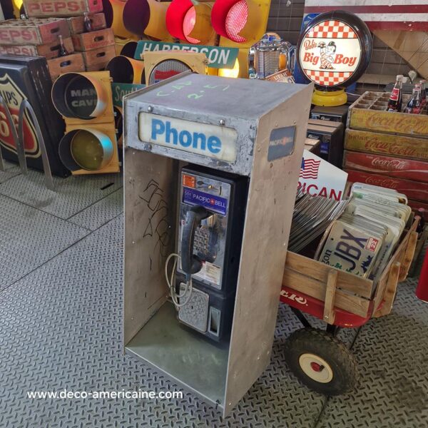 cabine murale avec payphone vintage de rue américain authentique silver "street condition" | pacific bell
