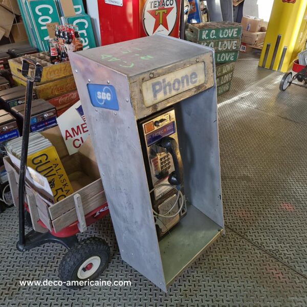 cabine murale avec payphone vintage de rue américain authentique silver "street condition" | pacific bell