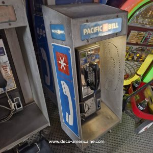 cabine murale avec payphone vintage de rue américain authentique silver "street condition" | pacific bell
